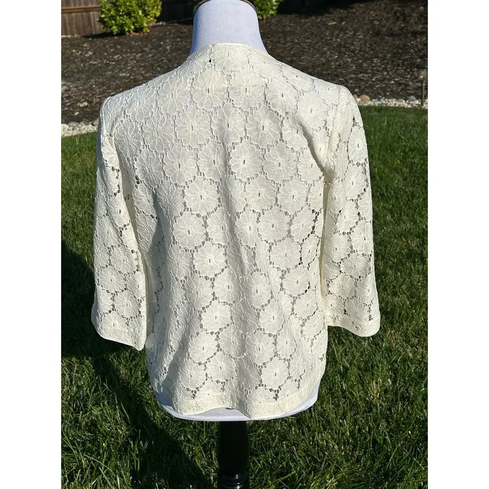 Joan Rivers Blazer Cover Up Jacket Women Size 6 Embroidered Floral Fairycore